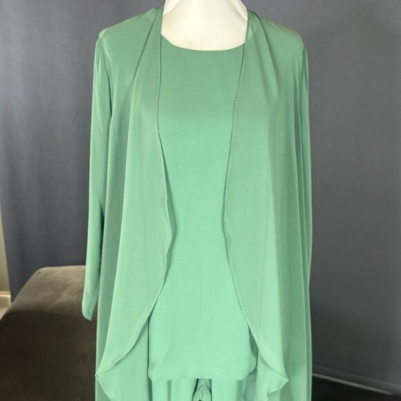 Women’s Green Chiffon 3 Piece Mother of the Bride Formal Pant Suit Size 2 - Picture 2 of 14